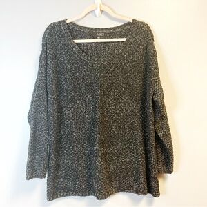 a.n.a. Sweater Black & White Marled Scoop Neck Long Sleeve Knit Sz 1X GUC